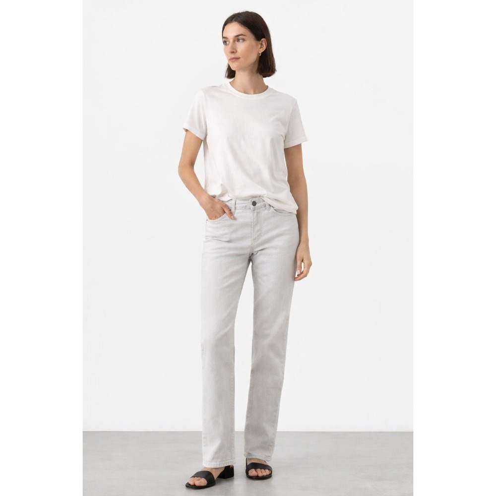 Eileen Fisher Size 6 Jeans Slim Straight Leg Denim Mid Rise Light Gray Stretch